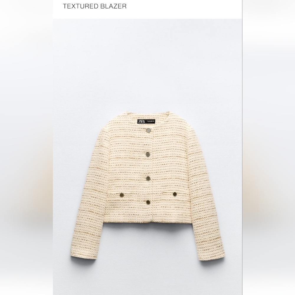 Zara Beige Textured Cropped Jacket